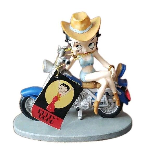 Betty Boop Blue Easy Rider Motorcycle Howdy Cowgirl Hat 2001 King Features READ - Picture 1 of 14